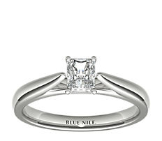 Tapered Cathedral Solitaire Engagement Ring in Platinum